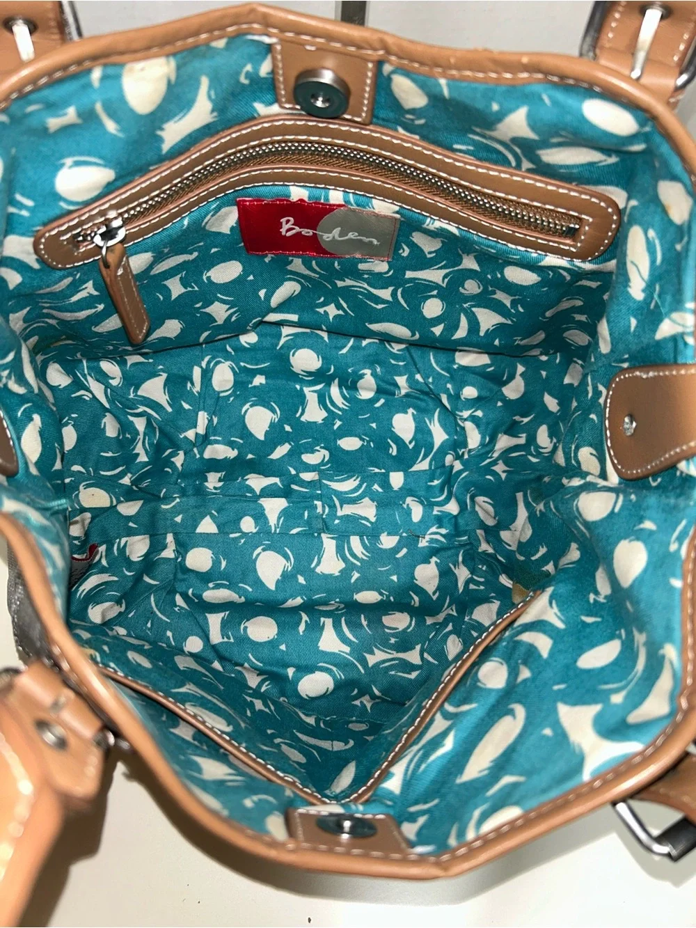 Boden Silver Metallic Coated Corton Tan Leather Tote Shoulder Bag